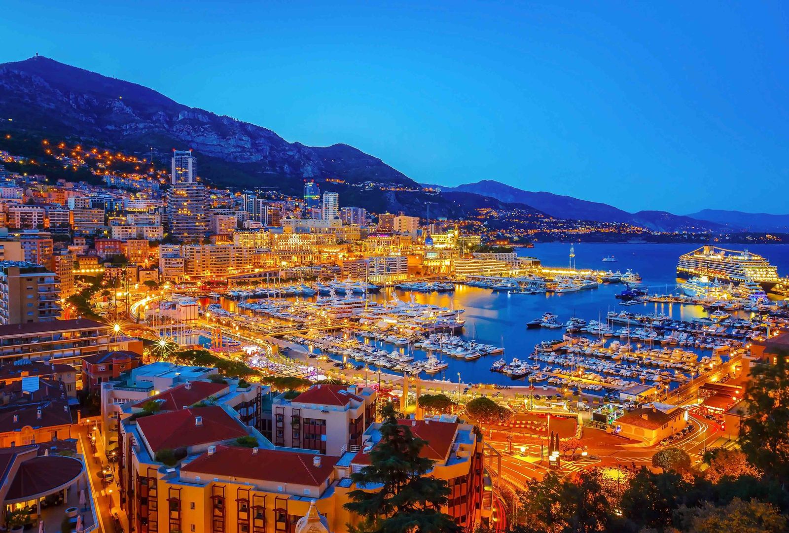 Monaco skyline at twilight