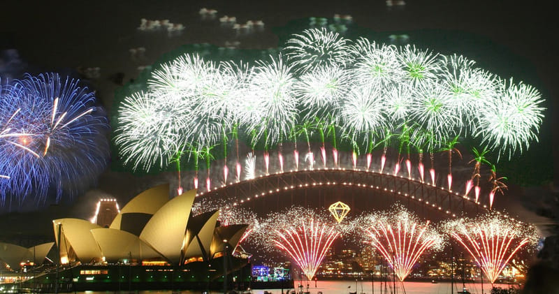 Midnight fireworks over Sydney Harbour